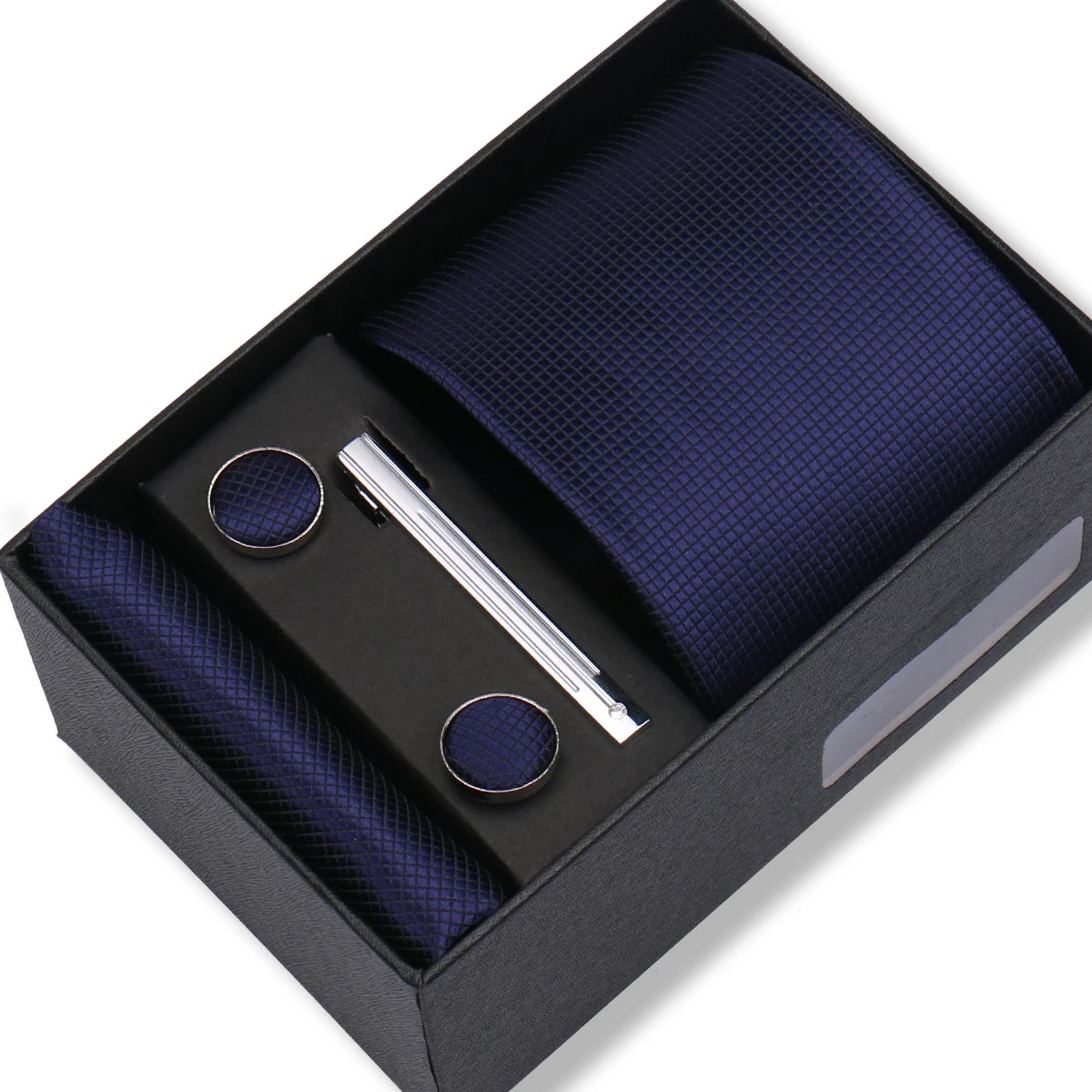 Herren Jacquard-Krawatten-Set 8 cm – Elegante Krawatte mit Einstecktuch, Manschettenknöpfen & Krawattenklammer | Luxus-Geschenkbox für Hochzeit & Business