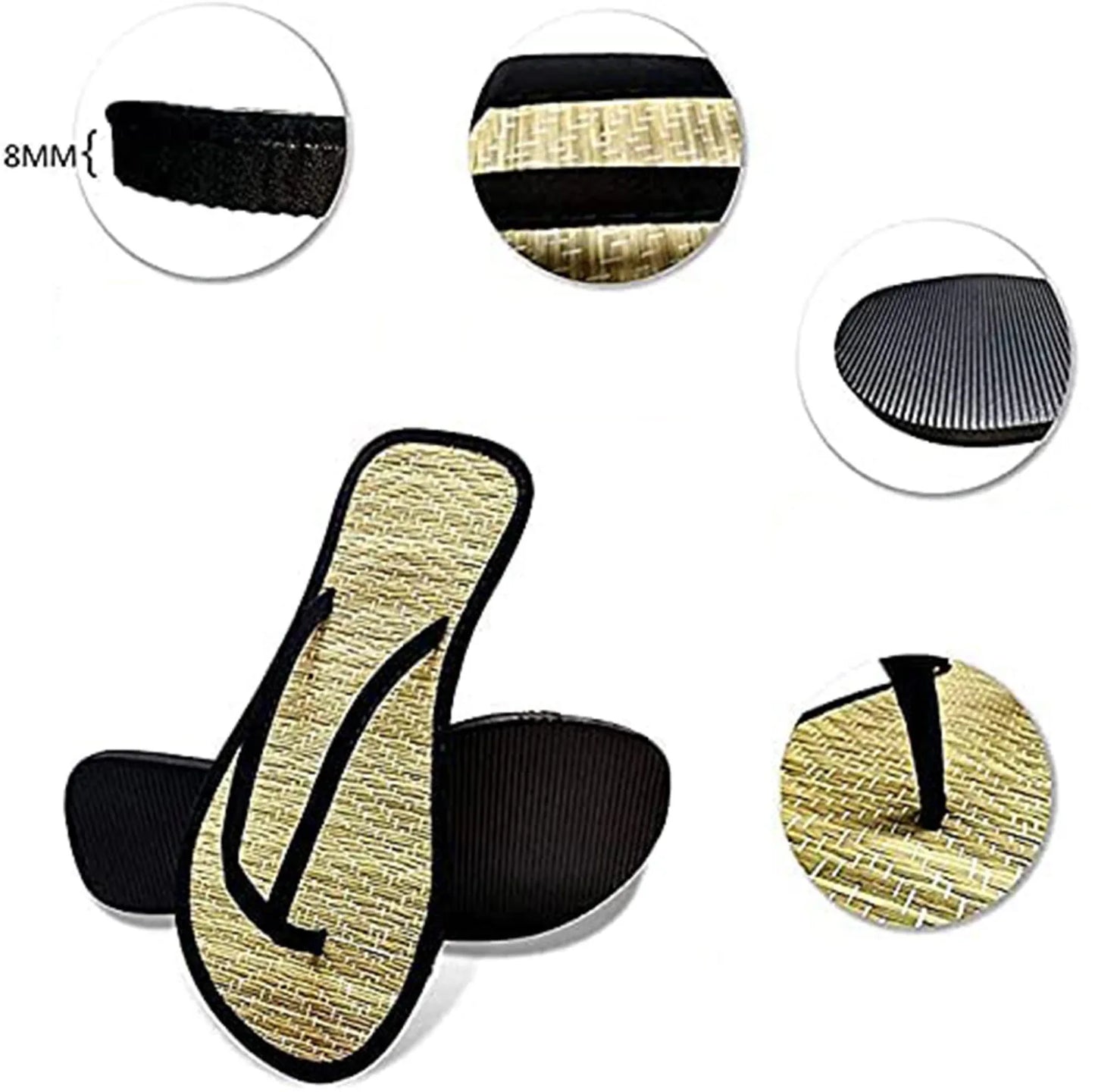 Damen Flache Flip-Flops | Bequeme Rutschfeste Bambus-Rattan Sandalen | Hausschuhe für Bad & Alltag