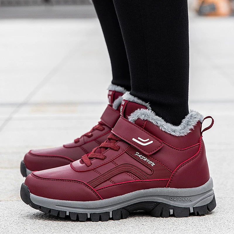 Damen Winterstiefel – Designer Wasserdichte Plateau Stiefeletten im Australischen Stil | Luxus Lederoptik mit Kunstfell Futter