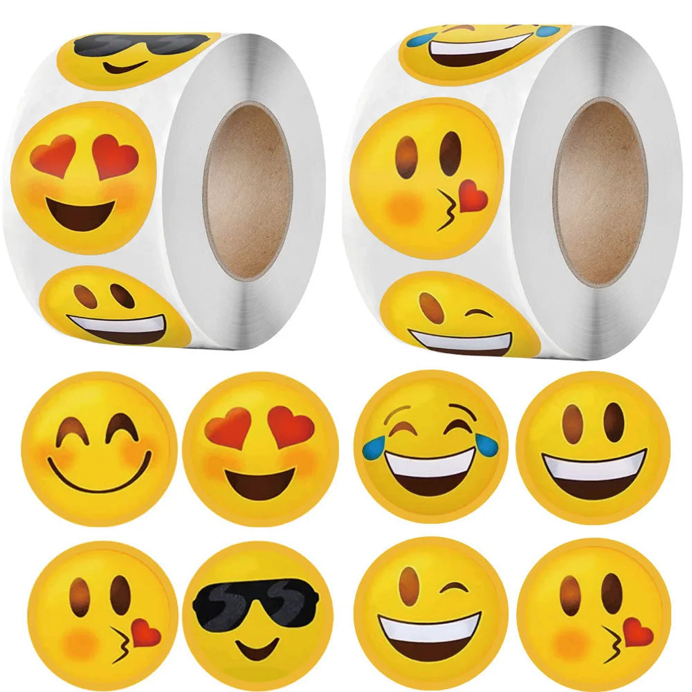 500 Stück/Rolle Lustige Cartoon-Smiley-Aufkleber – 8 Designs | 2,5 cm Runde Belohnungs-Sticker für Kinder | DIY, Geschenke & Dekoration
