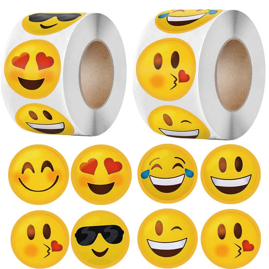 500 Stück/Rolle Lustige Cartoon-Smiley-Aufkleber – 8 Designs | 2,5 cm Runde Belohnungs-Sticker für Kinder | DIY, Geschenke & Dekoration