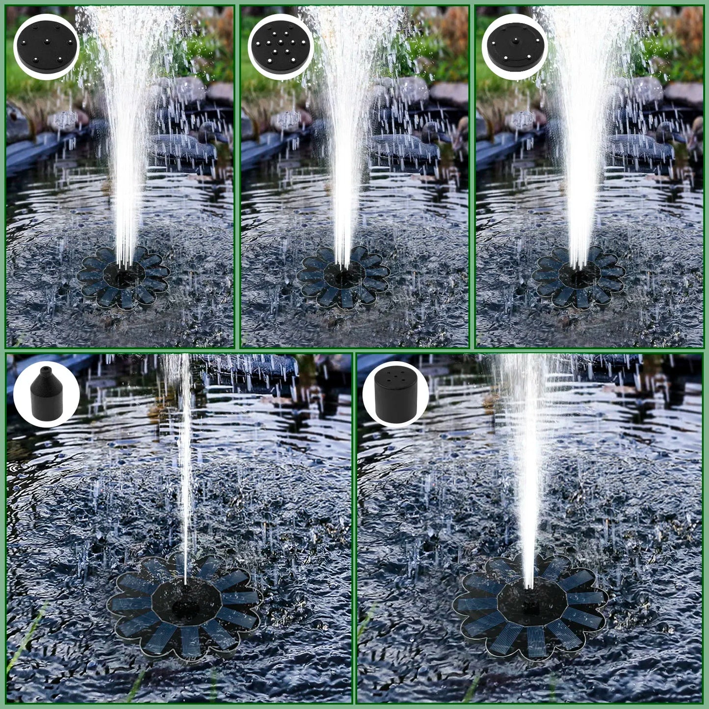 Solar-Wasserbrunnen mit Polysilizium-Solarpanel – Schwimmende Vogelbad-Fontäne mit 5 Düsen | Energiesparende Wasserpumpe für Garten & Teich Kaufschwan®