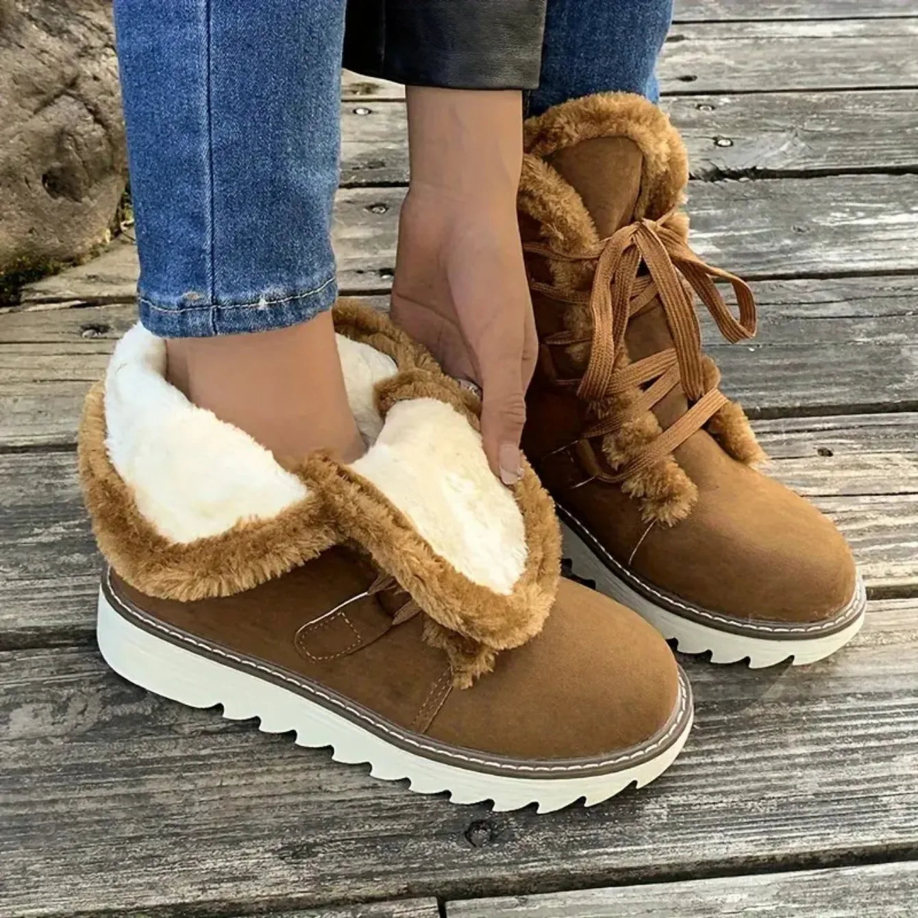 Damen Winter Schneestiefel – Wasserdichte Mittelhohe Schnürstiefel | Wärmeisolierte Outdoor Schuhe mit Kunstfell Futter & Rutschfester Sohle
