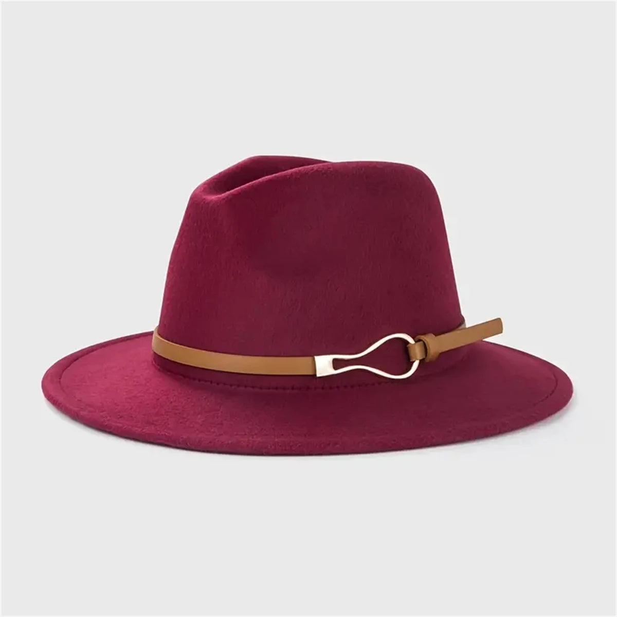 Damen Western Cowboy Hut – Stylischer Flachkrempen-Wollhut mit Leder Schnalle, Jazz-Accessoire für Herren Kaufschwan® Kastanienbraun 57cm