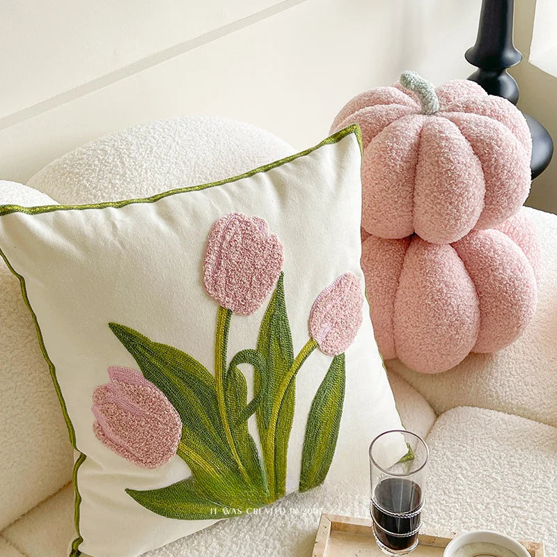 Tulpen-Kissen | Niedliches Rosa Kürbis-Kissen | Sofa-, Bett- & Dekokissen Kaufschwan®