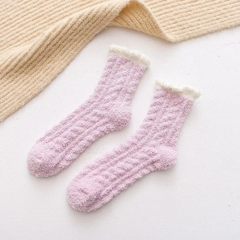 10 Paare Winter-Baumwollsocken | Warme Dicke Haussocken | Flauschige Plüsch-Socken in Wadenhöhe für Herbst & Winter Kaufschwan® Lila 4 Paare