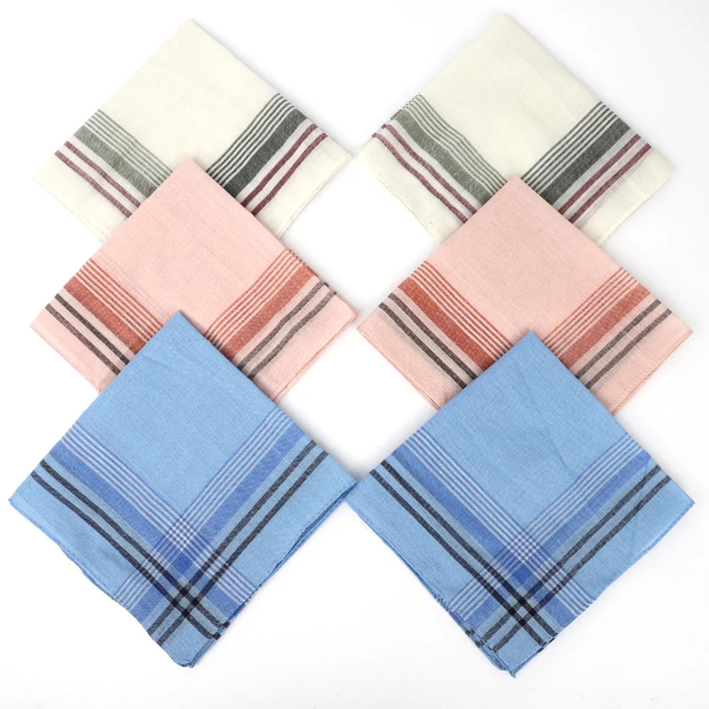 6er Set Herren Taschentücher – Gemischte Farben Kariert & Gestreift, Polyester-Baumwolle, Klassischer Vintage Stil 36×36CM Kaufschwan® 6 Stück- Set 1