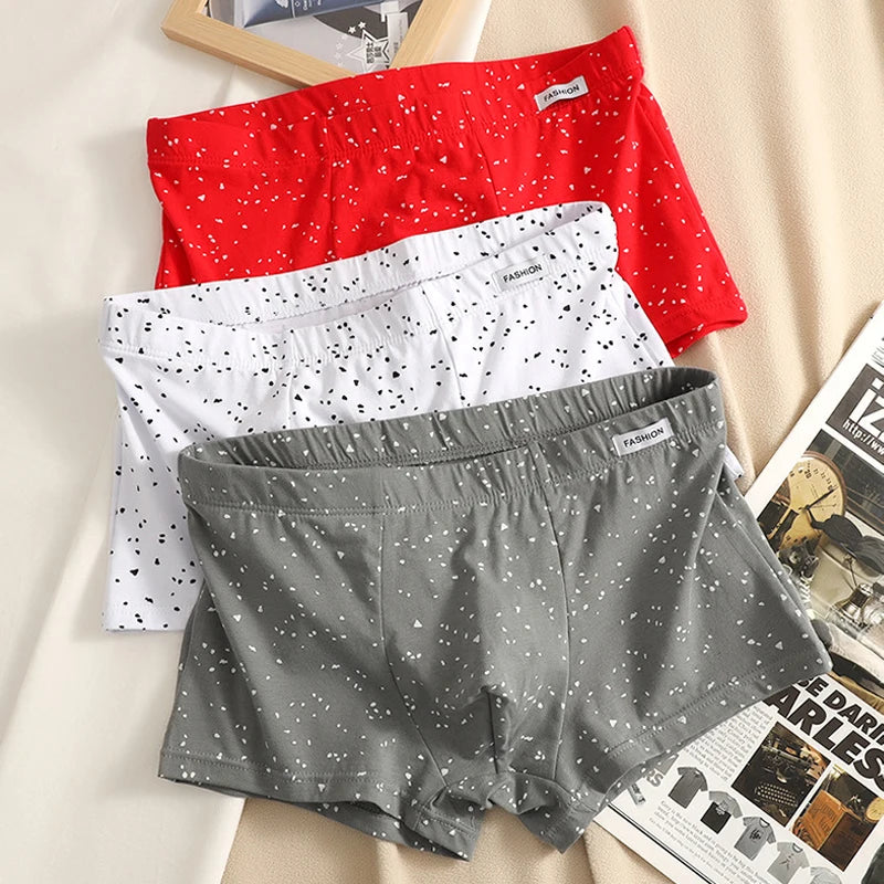 Punktmuster Herren Boxershorts | Modische Baumwollunterwäsche | Weiche Boxershorts | Größen M–3XL Kaufschwan® Rot Weiß Grau L