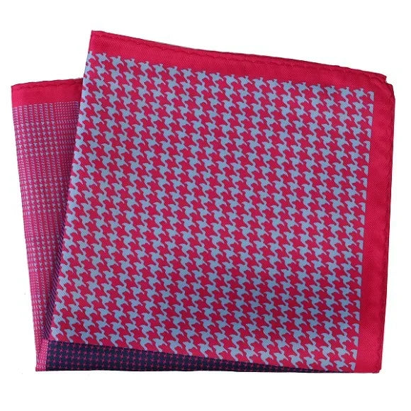 Großes 30×30CM Herren Einstecktuch – Mehrfarbig Bedruckt mit Blumen-, Paisley-, Hahnentritt- & Geometrischem Muster Kaufschwan® Pink mit Karomuster