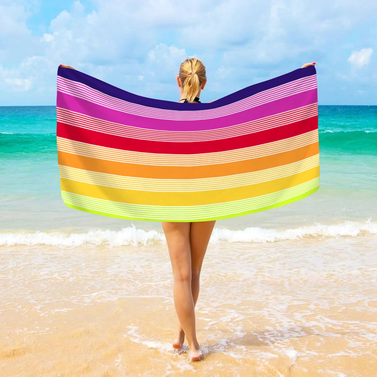 Modisches Großes Gestreiftes Strandtuch – Schnell Trocknend & Saugfähig | Weiches Schwimm- & Badehandtuch in Mehreren Farben