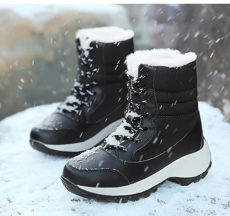 Damen Schneestiefel – Winter Plateau Schuhe | Warme Kunstfell Gefütterte Flache Stiefel für Damen | Bequeme Winter Schuhe