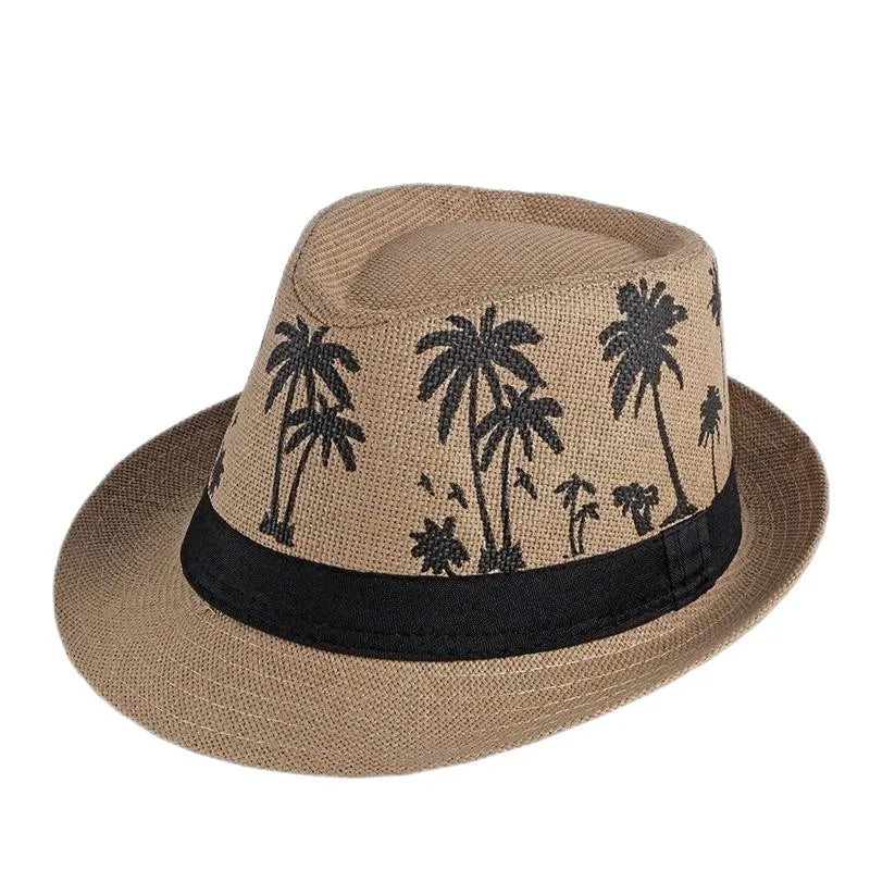 Retro Sonnenhut – Britischer Top Hat Stil, Geometrischer Strohhut mit Gürtel, Unisex Strand & Partner Fedoras