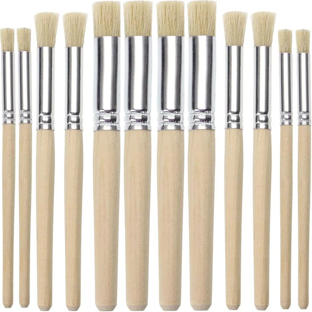 Holz Schablonenpinsel Set – Naturborsten Pinsel für Acryl-, Öl- und Aquarellmalerei Kaufschwan® 12 Stück