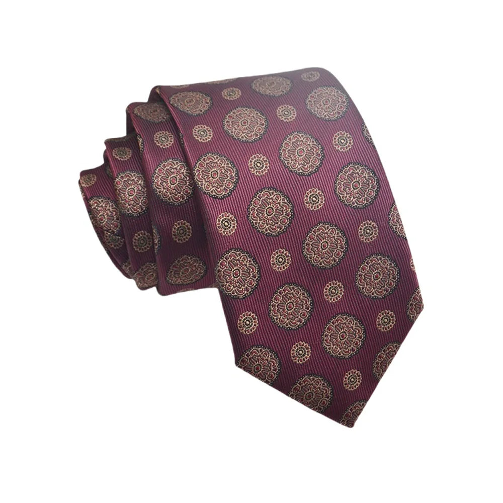 Herren Jacquard-Krawatte 8 cm – Hochwertige Krawatte mit Punkt- & Blumenmuster | Elegantes Accessoire für Business, Büro & Hochzeit Kaufschwan® Weinrot mit Rautenmuster