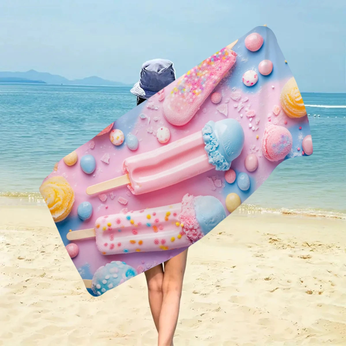 Strandtuch mit Eiscreme-Motiv – Schnell Trocknendes & Saugfähiges Mikrofaser Handtuch | Lustiges Sommer Handtuch für Reisen, Sport & Yoga