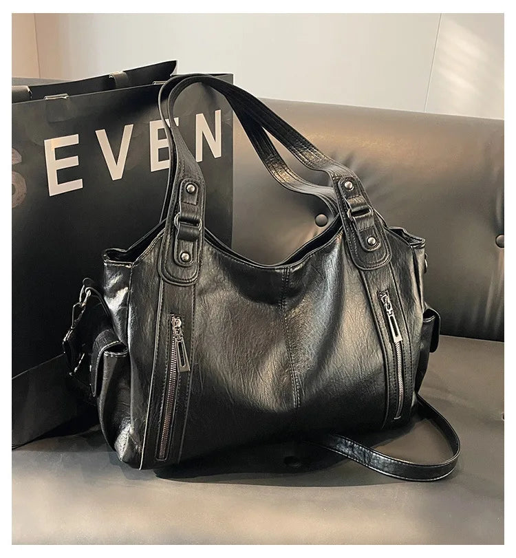 Damen Schultertasche – Hochwertige Kunstleder Handtasche mit Kontrastfarben | Weiches Innenfach & Reißverschluss Kaufschwan®