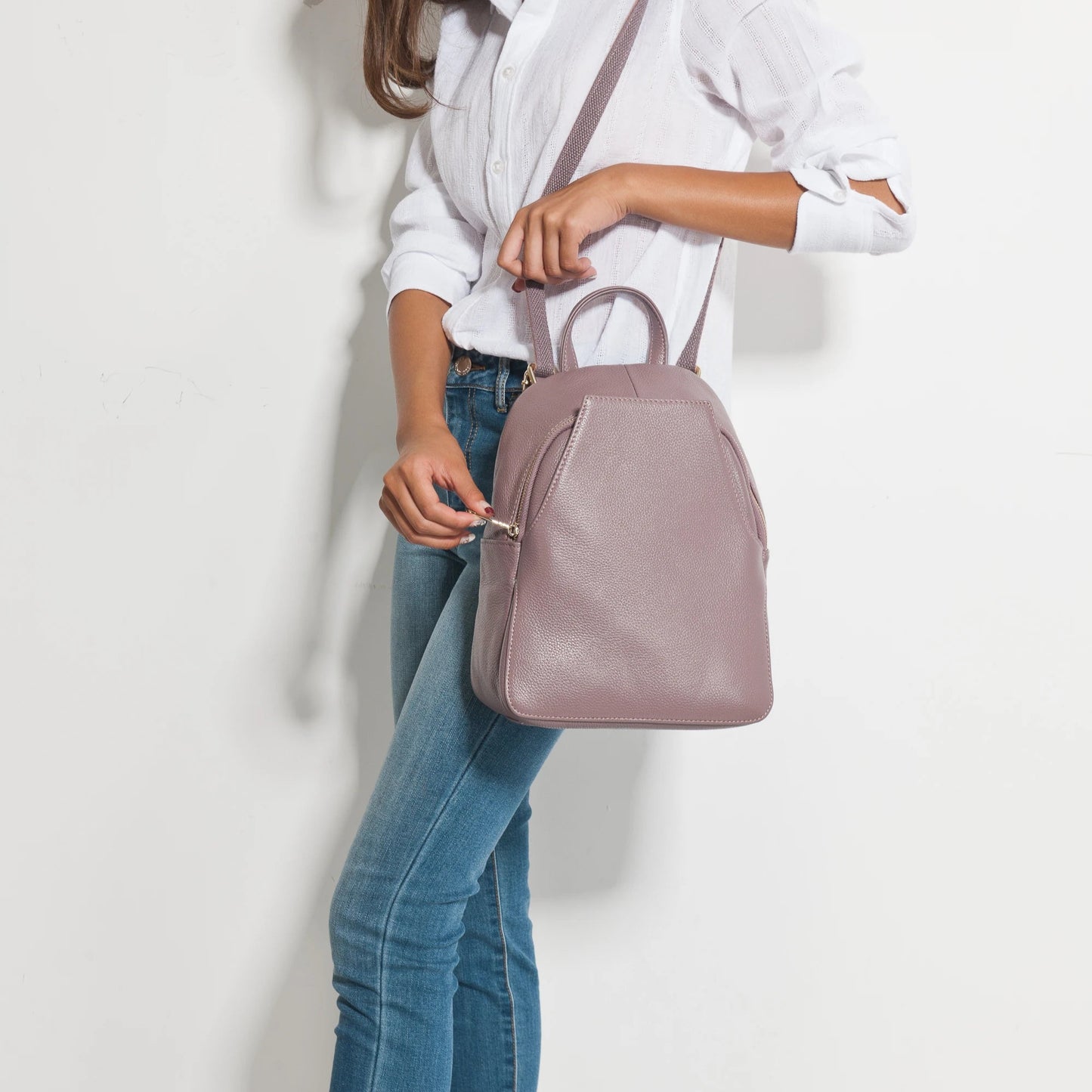 Damen Rucksack in Reinweiß | 100% Echtes Leder | Anti-Diebstahl Eleganter Reise-Rucksack | Schultertasche in Pink Kaufschwan®