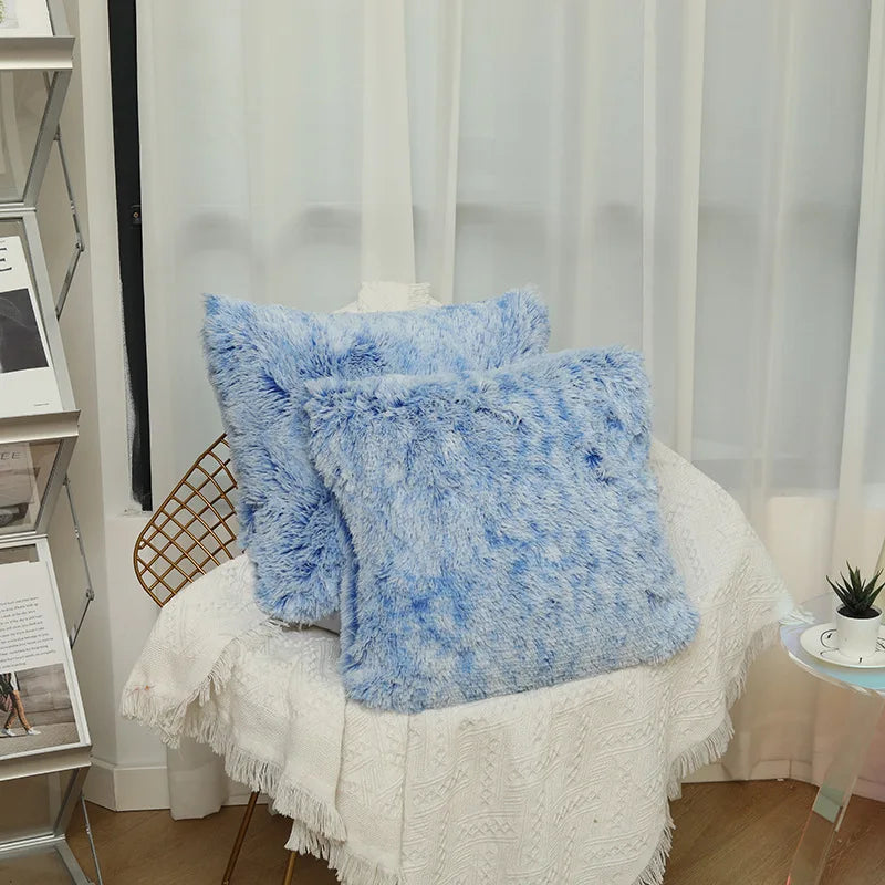 Luxuriöser Kunstfell Kissenbezug | Super Weich Flauschiger Bezug für Sofa, Bett, Stuhl & Wohnzimmer Dekor Kaufschwan® Blau 45x45cm