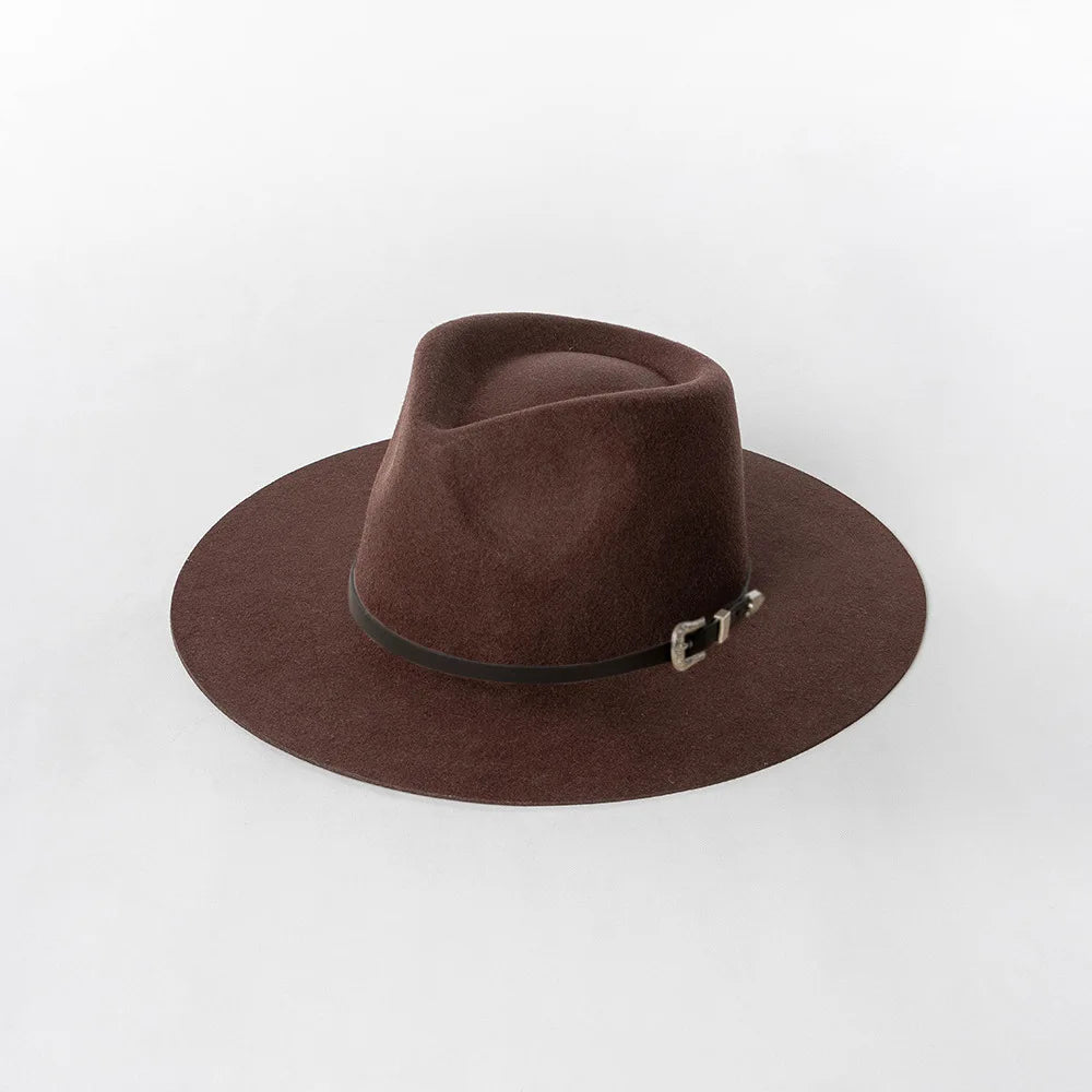 Herbst & Winter Unisex Woll-Fedora Hut – Vintage Jazzhut mit Krone & Schwarzem Lederband, Stylischer Hut mit Breiter Krempe