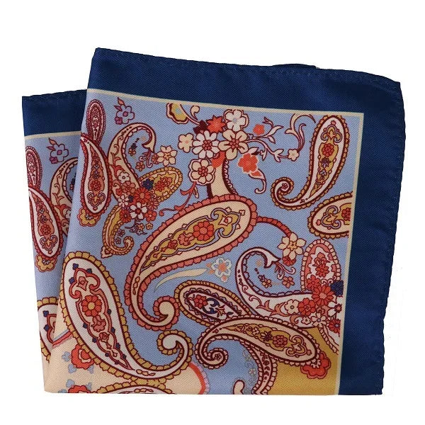 Großes 30×30CM Herren Einstecktuch – Mehrfarbig Bedruckt mit Blumen-, Paisley-, Hahnentritt- & Geometrischem Muster Kaufschwan® Orange-Blau mit Blumenmuster