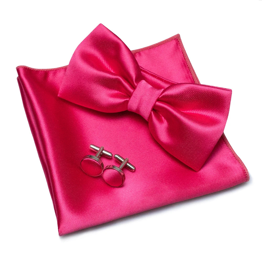 Herren Satin-Fliegen-Set – Elegante Fliege mit Manschettenknöpfen & Einstecktuch | Glänzendes Accessoire für Business & Hochzeit Kaufschwan® Rosa