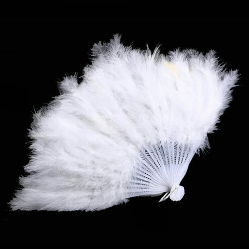 9 Farben Feder-Handfächer | Faltbarer Kostüm- und Tanzfächer für Hochzeiten & Showgirls Kaufschwan® Weiß