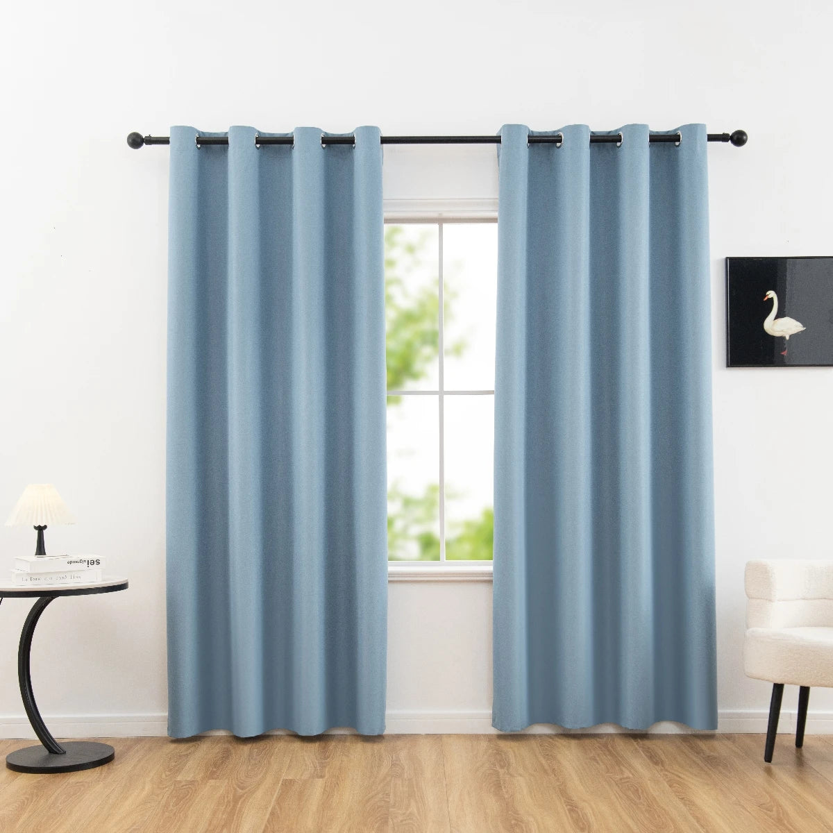Einfarbiger 100% Verdunkelungsvorhang mit Ösen Voller Sichtschutz für Schlafzimmer Wohnzimmer Kaufschwan® Himmelblau 100X130cm - 1 Stück Ösenverschluss