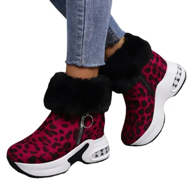 Damen Plateau Schneestiefel – Dicksohlige Winter Stiefeletten aus Kunst-Wildleder | Rutschfeste Knöchelstiefel mit Kunstfellfutter Größe 43