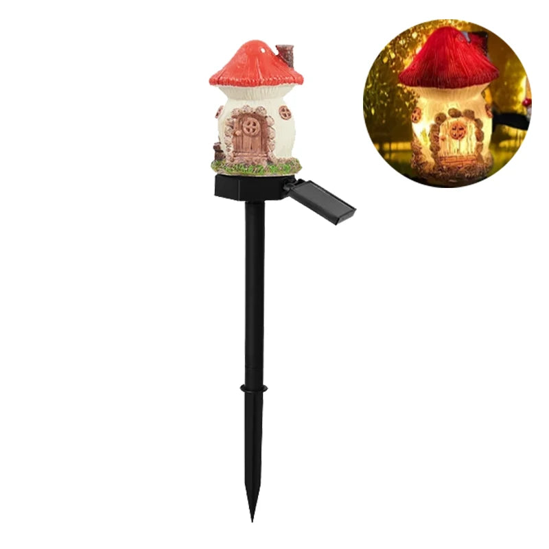 Solarbetriebene LED-Feehaus-Gartenleuchte – Miniatur-Resin-Hütte, Wasserdichte Außenbeleuchtung für Rasen & Weihnachtsdekoration Kaufschwan® Rotes Haus