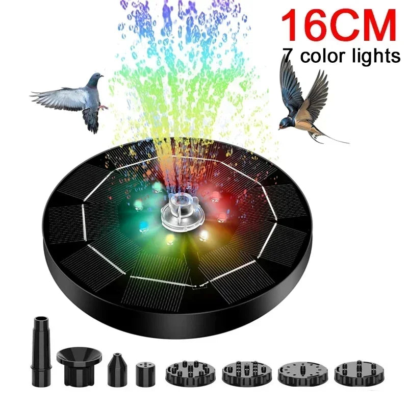 Solar-Wasserbrunnenpumpe mit 12 LED-Lichtern – Schwimmende Solar-Fontäne mit 9 Düsen für Vogelbad & Gartenteich Kaufschwan® 16CM 7 Farben