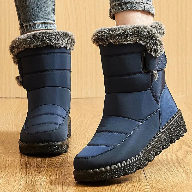 Damen Trendige Winterstiefel – Wasserdichte Knöchelstiefel mit Kunstfell Futter | Warme Low-Heel Schneestiefel für Damen