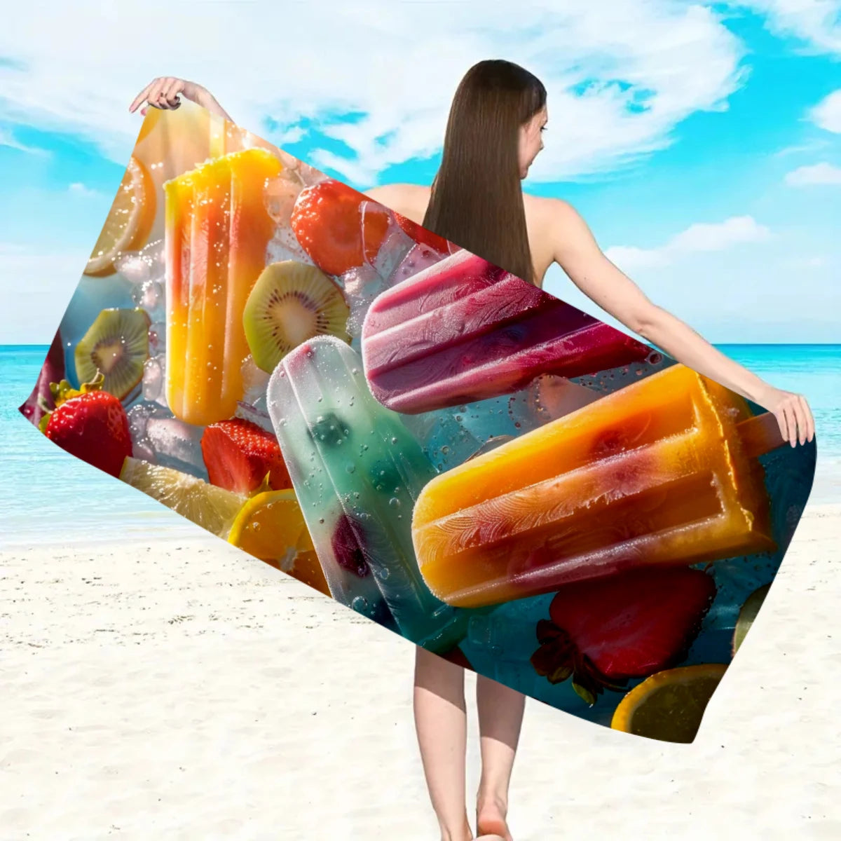 Strandtuch mit Eiscreme-Motiv – Schnell Trocknendes & Saugfähiges Mikrofaser Handtuch | Lustiges Sommer Handtuch für Reisen, Sport & Yoga
