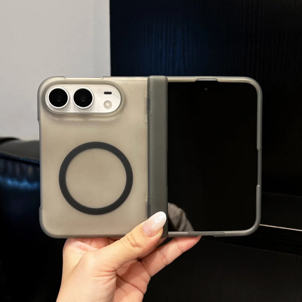 Matte Durchscheinende Magnetische Schutzhülle für iPhone Duo – Ultradünne MagSafe-Kompatible Hülle mit Kabellosem Laden und Scharnierschutz Kaufschwan® Mattschwarz iPhone Duo