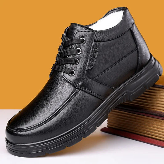 Herren Winterstiefel aus Echtem Leder – Gefütterte Slip-On Schuhe mit Fleecefutter | Warme Business- & Freizeitstiefel mit Weicher Sohle Kaufschwan®