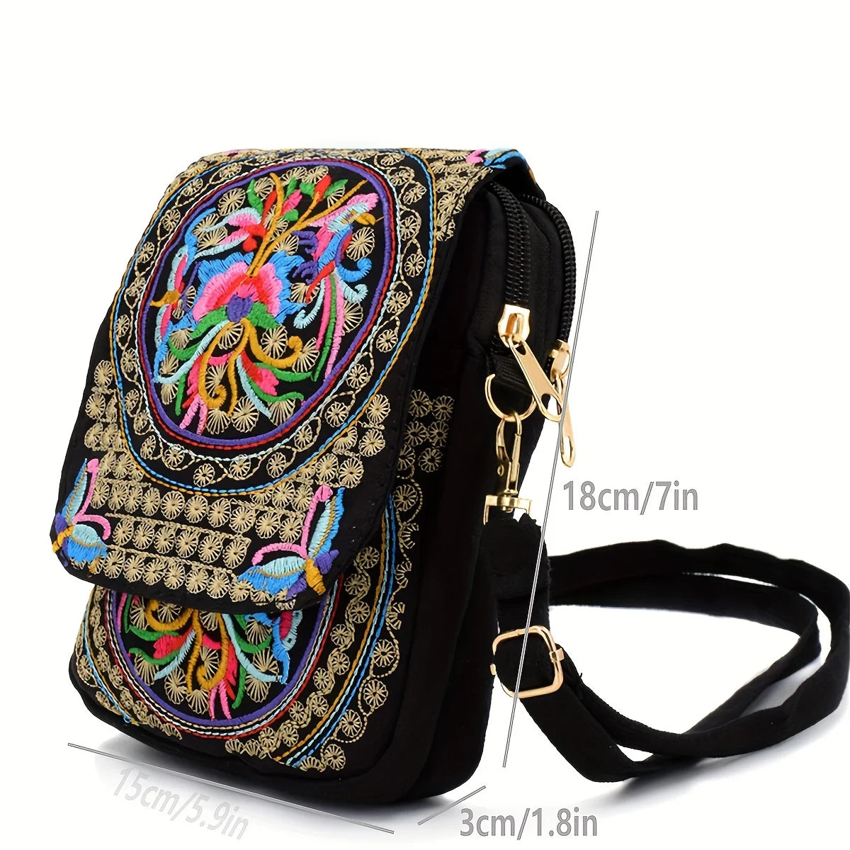 Umhängetasche mit Stickerei – Exquisite Schultertasche mit Klappverschluss für Damen | Handy- & Kleingeldtasche Kaufschwan®