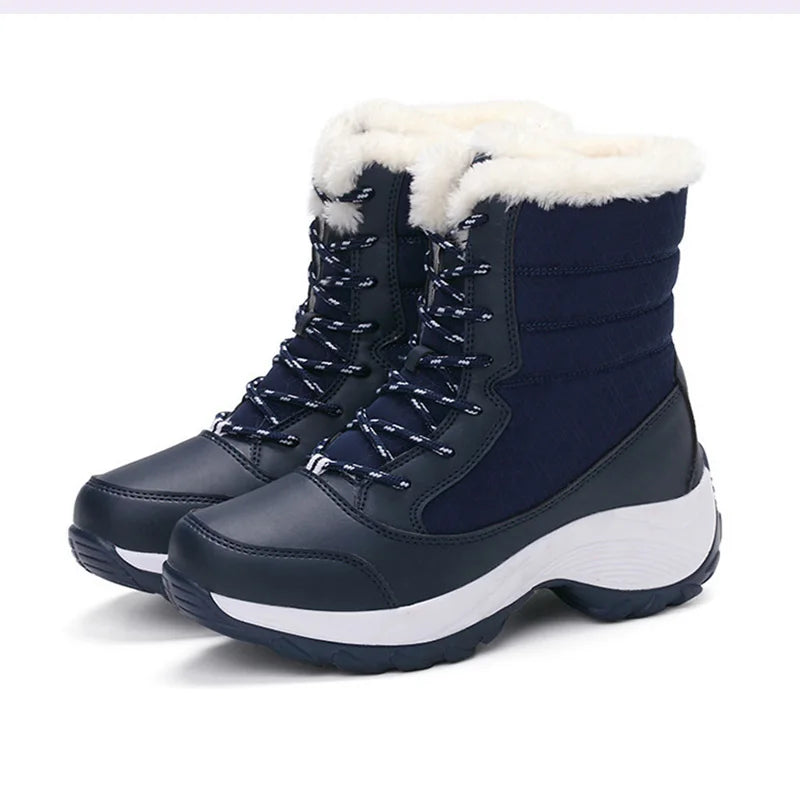 Damen Schneestiefel – Winter Plateau Schuhe | Warme Kunstfell Gefütterte Flache Stiefel für Damen | Bequeme Winter Schuhe
