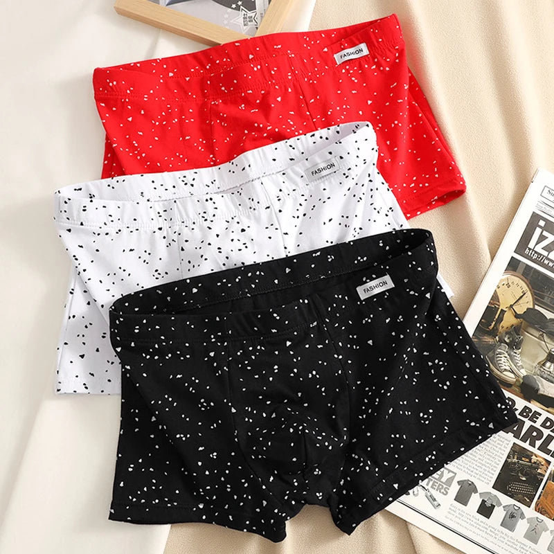 Punktmuster Herren Boxershorts | Modische Baumwollunterwäsche | Weiche Boxershorts | Größen M–3XL Kaufschwan® Rot Weiß Schwarz M
