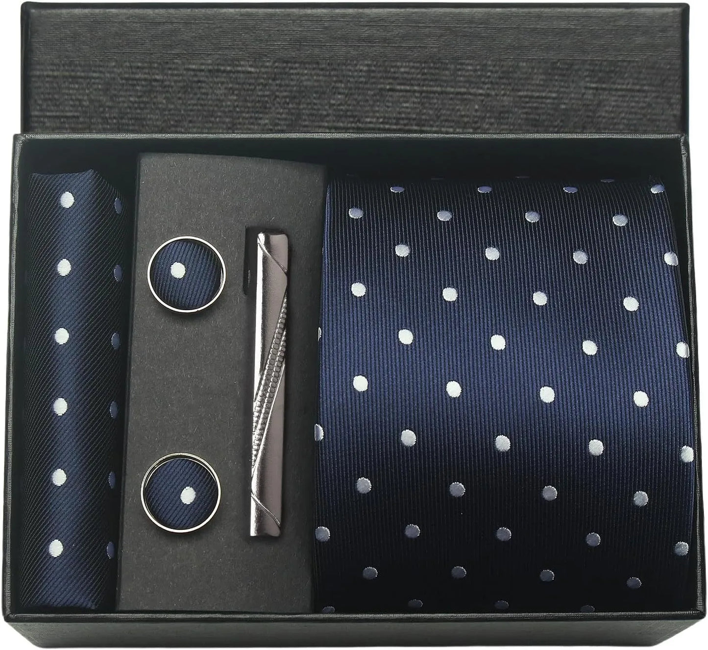 Herren Krawatten-Set aus 100% Seide – 8 cm Krawatte mit Einstecktuch & Manschettenknöpfen | Klassisches Geschenkset für Business & Hochzeit