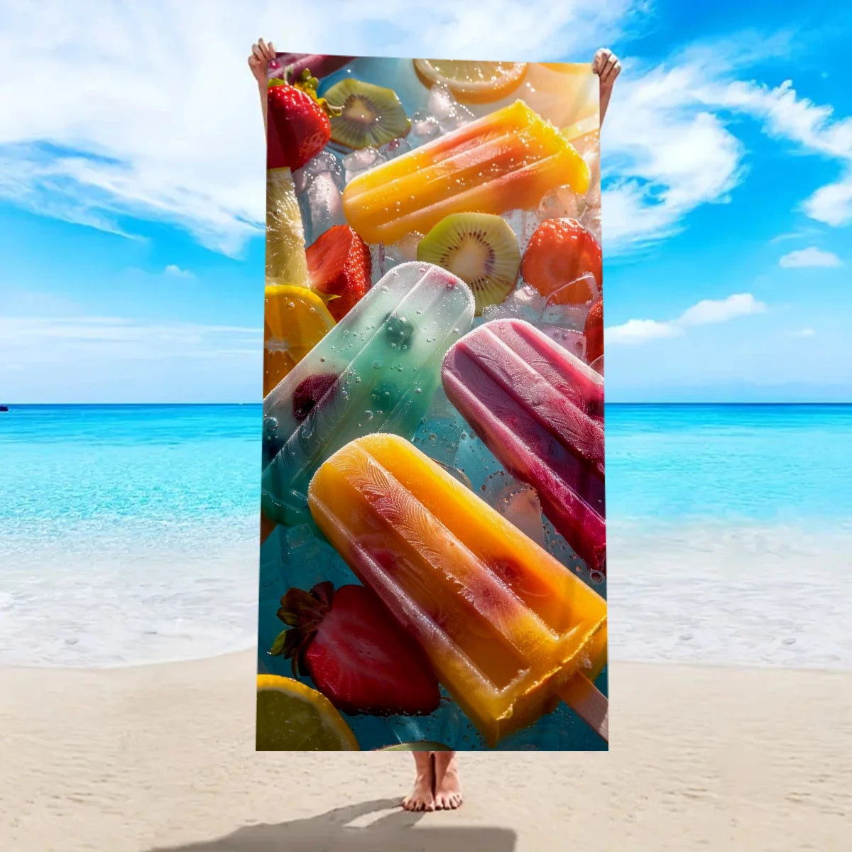 Strandtuch mit Eiscreme-Motiv – Schnell Trocknendes & Saugfähiges Mikrofaser Handtuch | Lustiges Sommer Handtuch für Reisen, Sport & Yoga