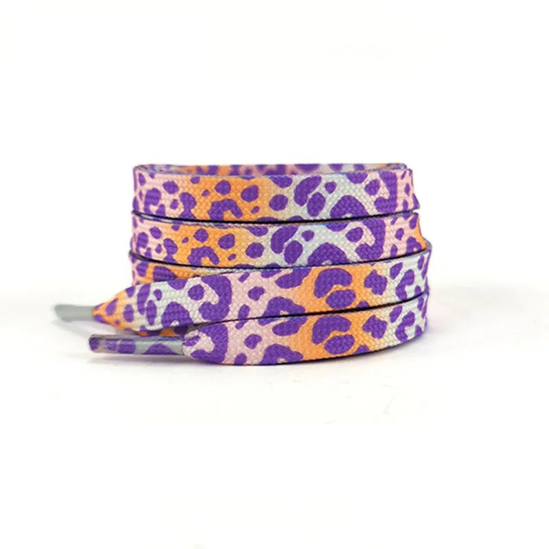 Flache Modische Schnürsenkel – Leopardenmuster & Tie-Dye Farbverlauf | Stilvolle Laces für AF1, AJ1 & Leinensneaker Damen & Herren Kaufschwan® Rosa Orange 120cm