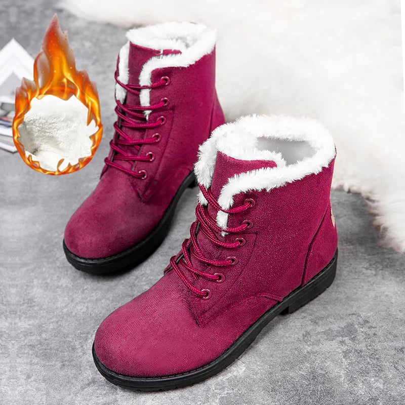 Damen Schneestiefel – Flache Plateau Winter Schuhe | Warme Kunstfell Gefütterte Plüsch Stiefel für Damen | Bequeme Winter Schuhe