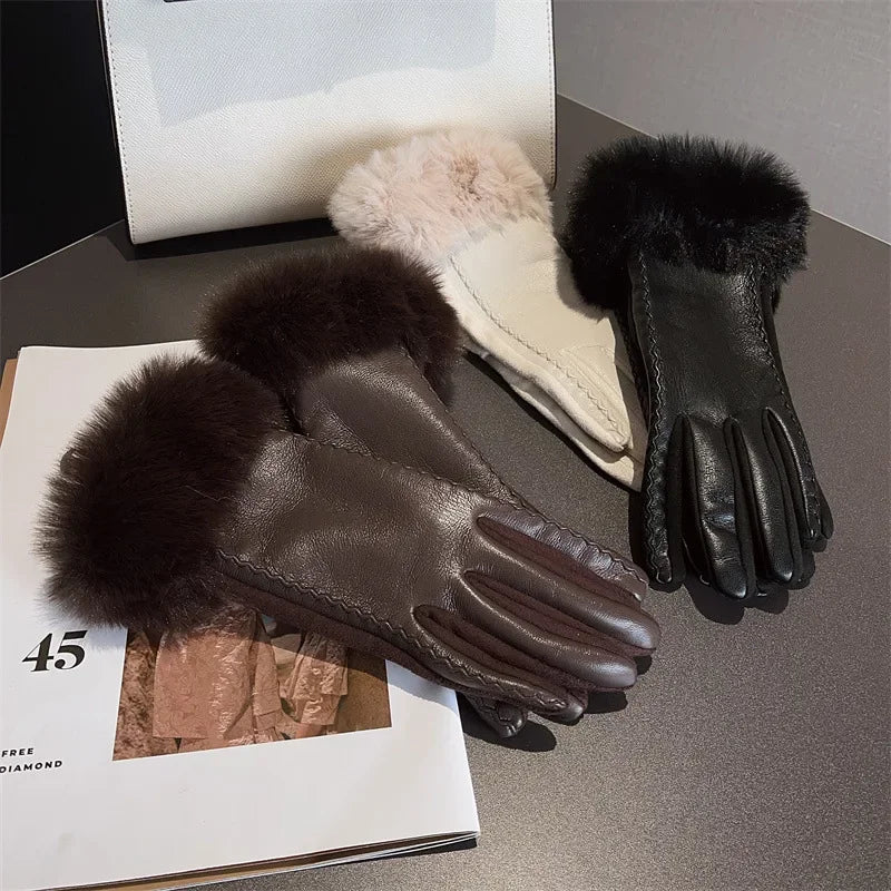 Luxus PU Lederhandschuhe für Damen – Warme Winterhandschuhe mit Kunstfellbesatz | Elegant Gefütterte Handschuhe für Partys & Kaltes Wetter Kaufschwan®