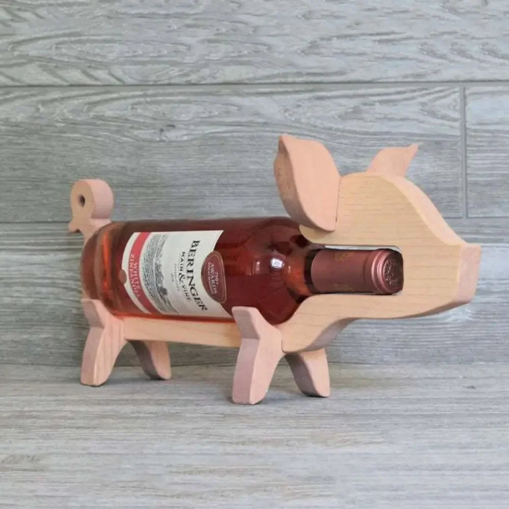 Niedlicher Schweinchen Weinflaschenhalter aus Holz – Kreativer Tier-Flaschenständer | Dekoratives Geschenk für Weinliebhaber & Partys