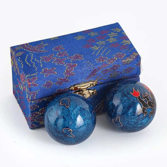 2 Stück Chinesische Drachen & Phönix Baoding-Bälle 47mm mit Klang – Handtherapie, Meditation & Stressabbau Gesundheitsbälle im Geschenkset Kaufschwan® Dunkelblau