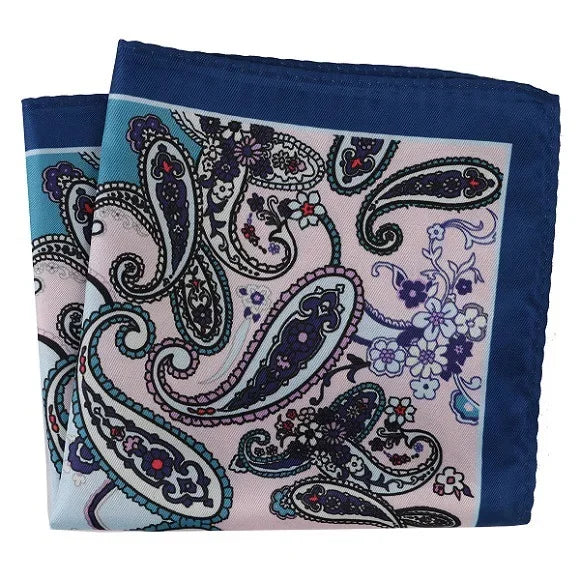 Großes 30×30CM Herren Einstecktuch – Mehrfarbig Bedruckt mit Blumen-, Paisley-, Hahnentritt- & Geometrischem Muster Kaufschwan® Dunkelblau mit Ornamentmuster