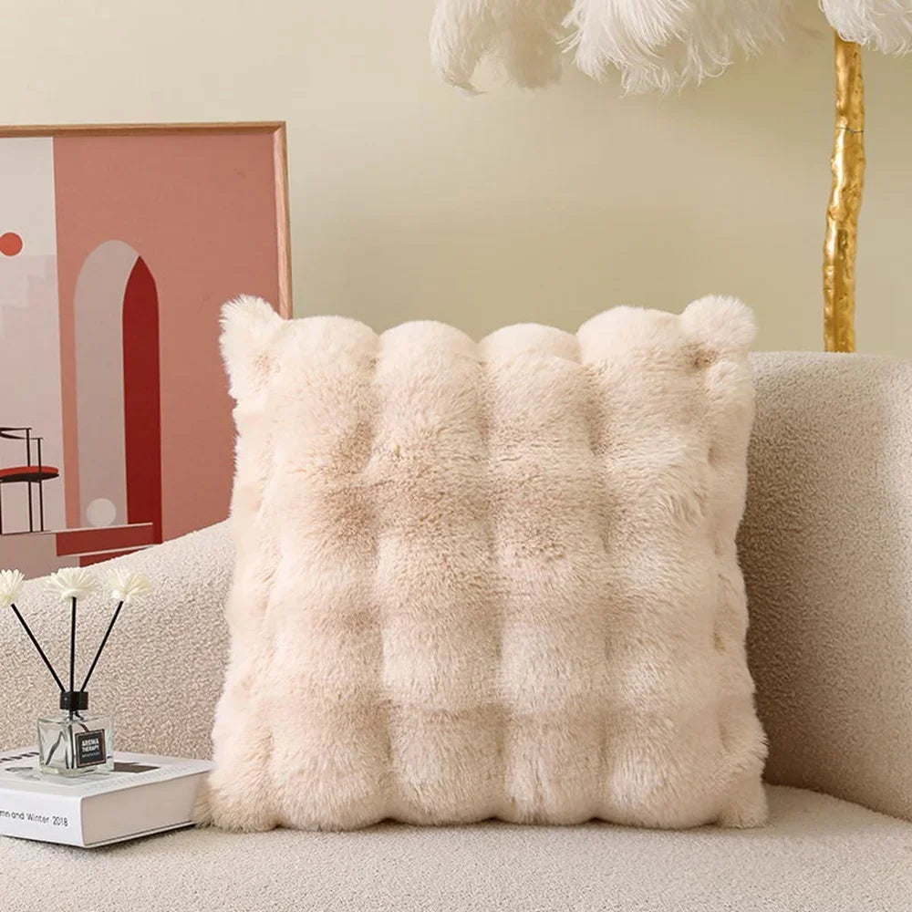 Weicher Fell-Kissenbezug | Gemütlicher Plüsch-Dekokissenbezug für Wohnzimmer, Sofa Dekor | Weiß & Grau