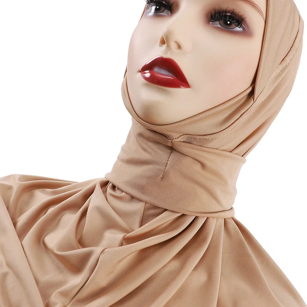 Schnellverschluss Hijab – Premium Jersey Schal mit Bändern & Knöpfen | Vollbedeckende Unterhaube Turban für Muslimische Frauen Kaufschwan®