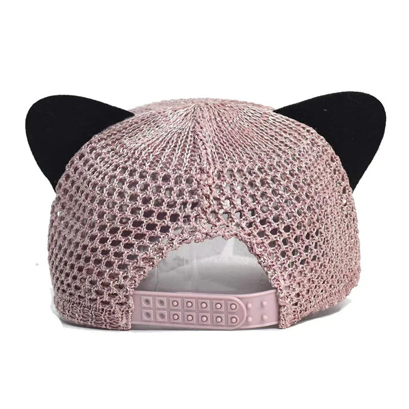 Sommer Damen Niedliche Katzenohren Mesh Baseballkappe | Verstellbarer Sonnenschutz Hut Kaufschwan®