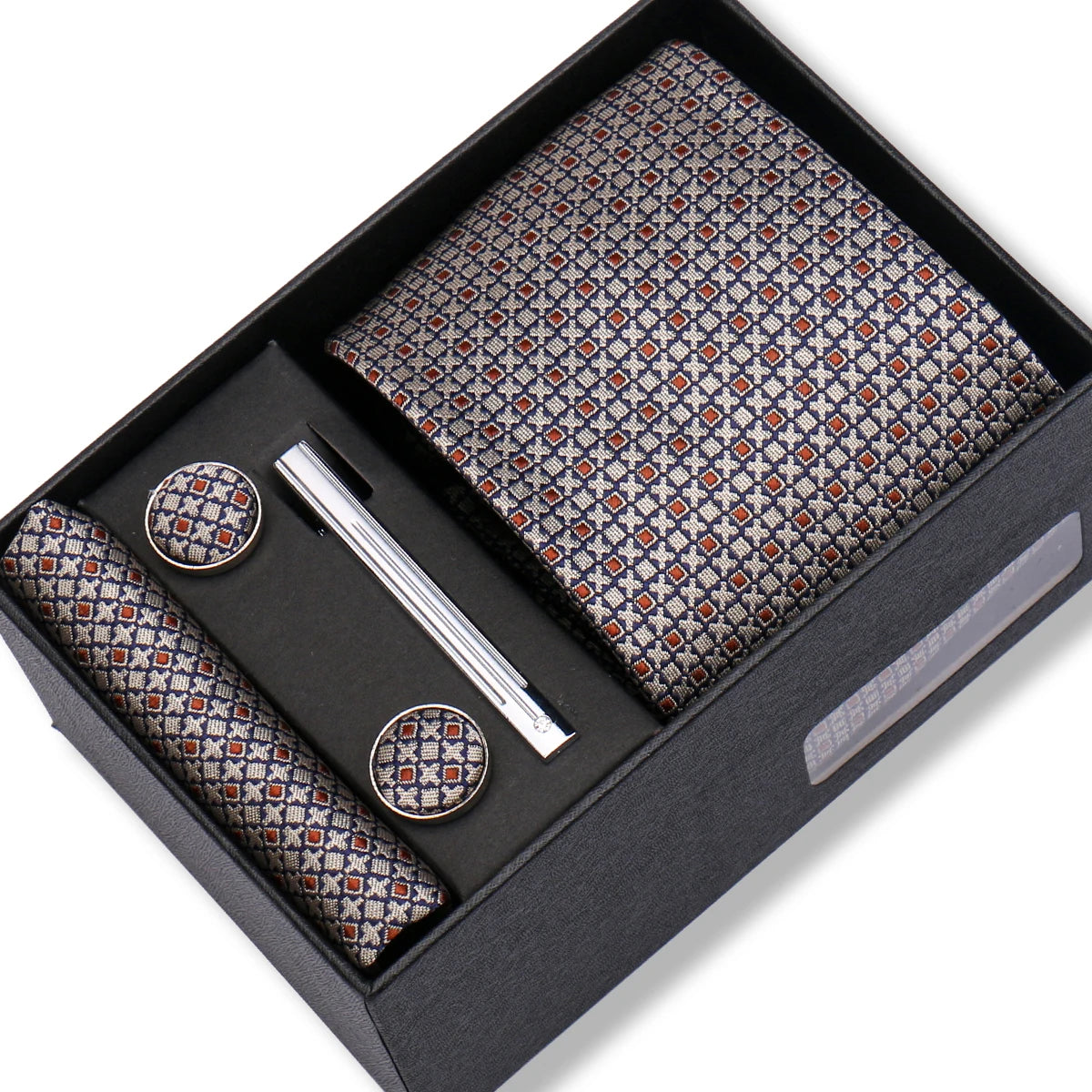 Herren Jacquard-Krawatten-Set 8 cm – Elegante Krawatte mit Einstecktuch, Manschettenknöpfen & Krawattenklammer | Luxus-Geschenkbox für Hochzeit & Business