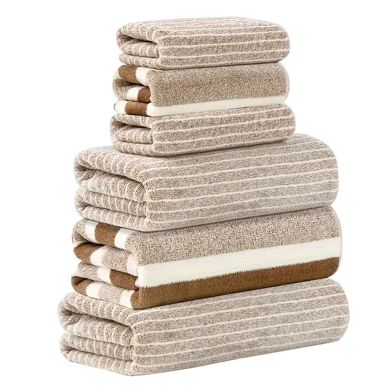6-teiliges Coral Fleece Handtuch Set – 3 Badetücher & 3 Waschlappen | Weich, Saugfähig & Komfortabel für Dusche, Fitness & Hotel Kaufschwan® Braunes Set